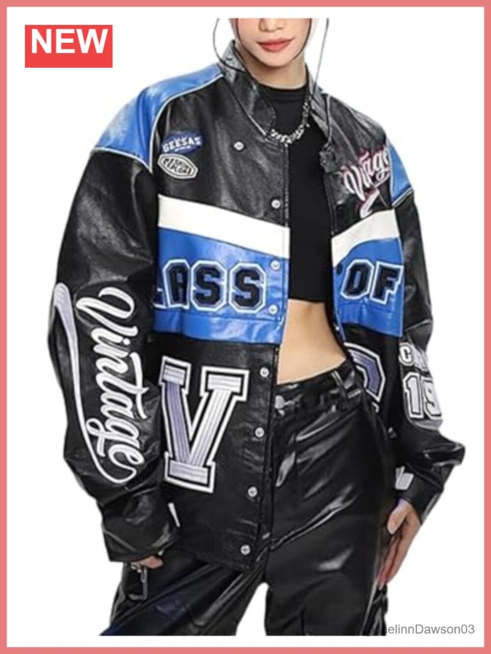 Faux Leather Varsity Racing Bomber Jacket Oversized Letterman Streetwear